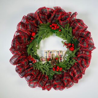 Joy Plaid Evergreen Wreath