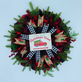 Christmas Tree Car Plaid/Evergreen Wreath