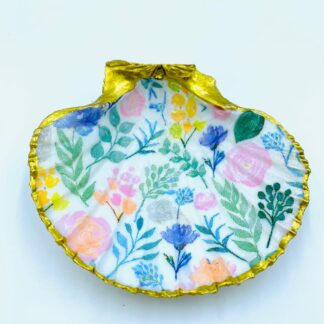Pastel Flowers Decoupage Shell -large
