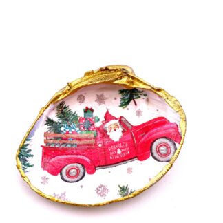 Santa Truck Decoupage Shell - small
