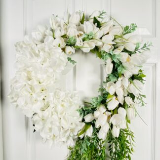 White Hydrangea & Tulip Wreath