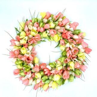 Tulip Wreath Green & Peach 20 inches