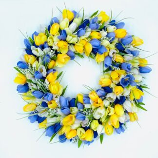 Tulip Purple & Yellow Wreath 20 inches