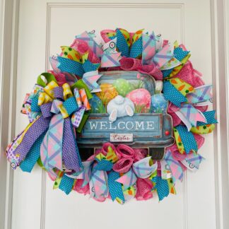 Easter Welcome Bunny Bow Wreath 24”