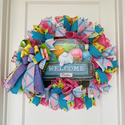 Easter Welcome Bunny Bow Wreath 24”