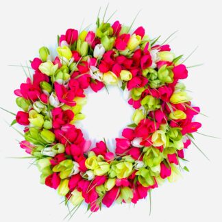 Tulip Wreath Fuchsia/ Green 20 inches