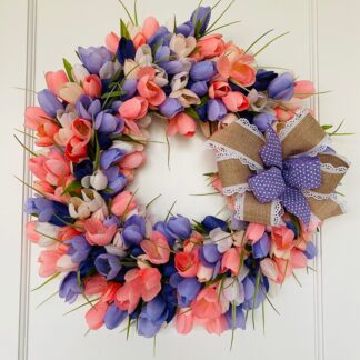 Purple & Peach Tulip Wreath - 20 inches
