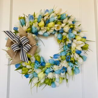 Blue/ Green/white Tulip Wreath - 20 inches