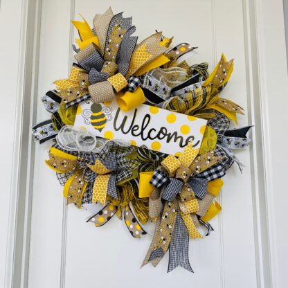 Welcome Bee Ribbon Wreath - 25”