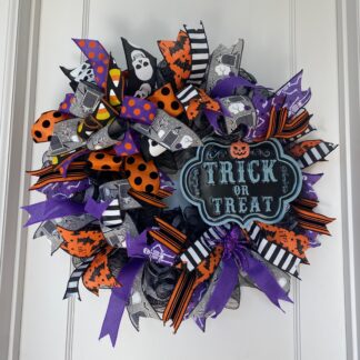 Trick or Treat Ribbon & Mesh Wreath - 25 inches