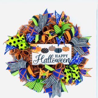 Happy Halloween Mesh & Ribbon Wreath - 26 inches