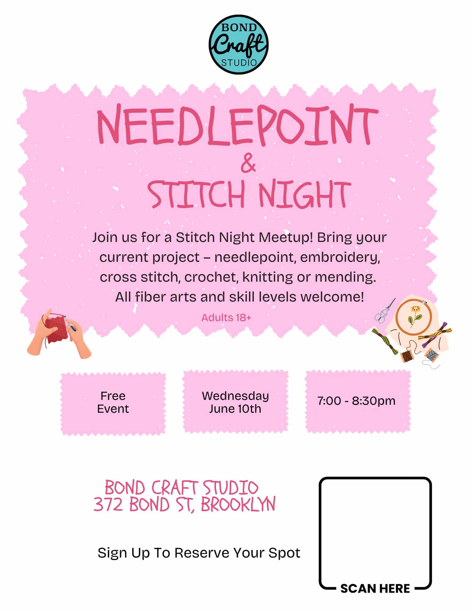 Needlepoint & Stitch Night -FREE- Adults -June 10th